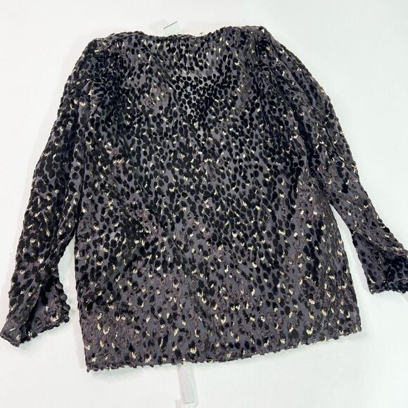 ALC Ophelia Blouse Womens 2 Brown Long Sleeve Tie Neck Velvet Metallic New - Picture 8 of 12